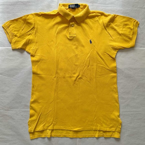 vintage 90s Polo Ralph Lauren YELLOW mesh cotton short sleeve Polo shirt L - Picture 1 of 6